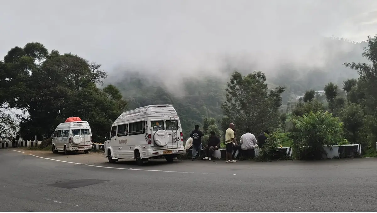 VCS Travellers parked on a misty hill route